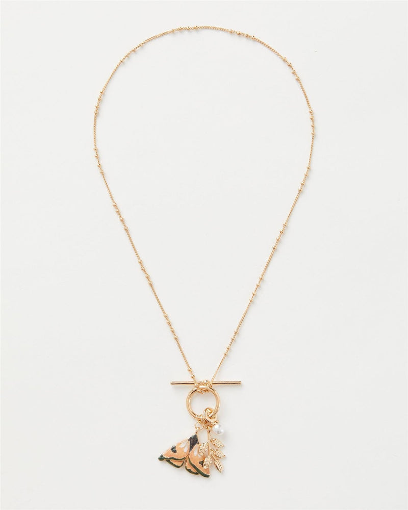 Enamel Moth & Leaf Charm Necklace by Fable England