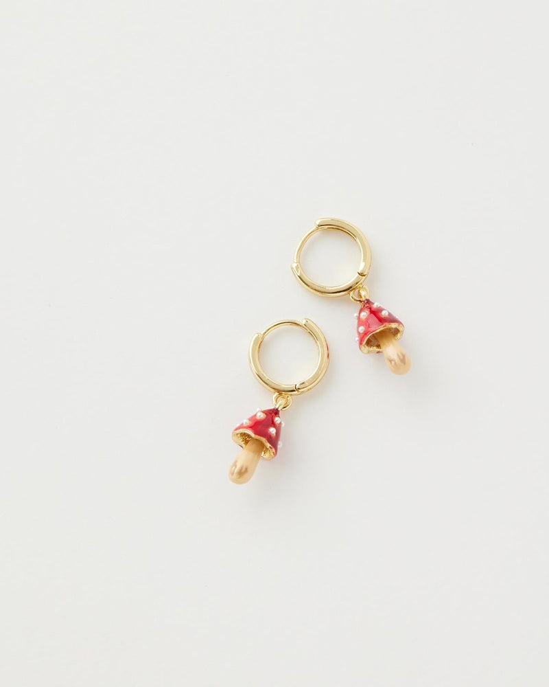 Enamel Mushroom Huggie Earrings by Fable England