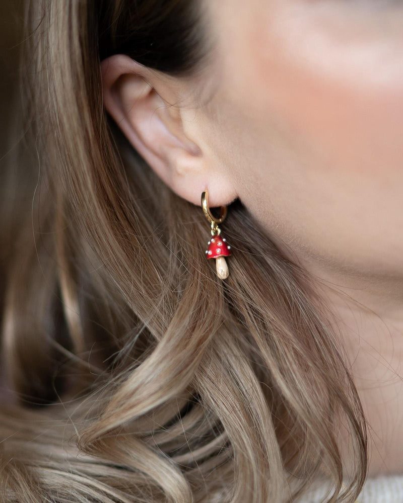 Enamel Mushroom Huggie Earrings by Fable England