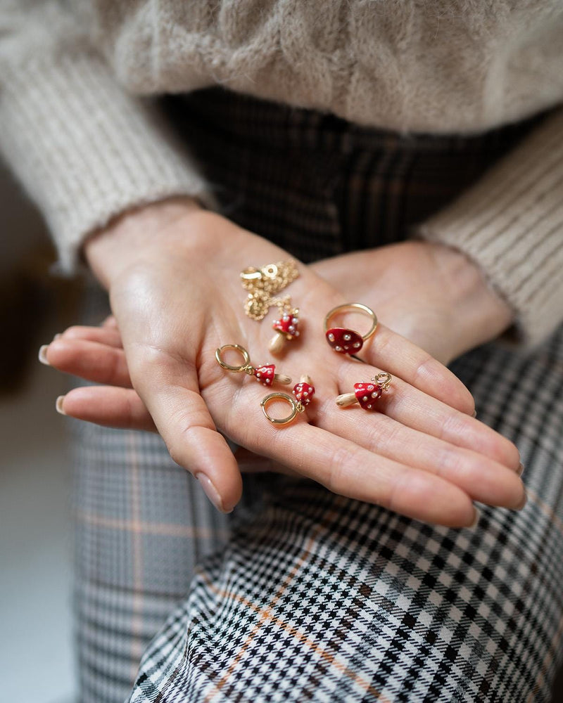 Enamel Mushroom Huggie Earrings by Fable England