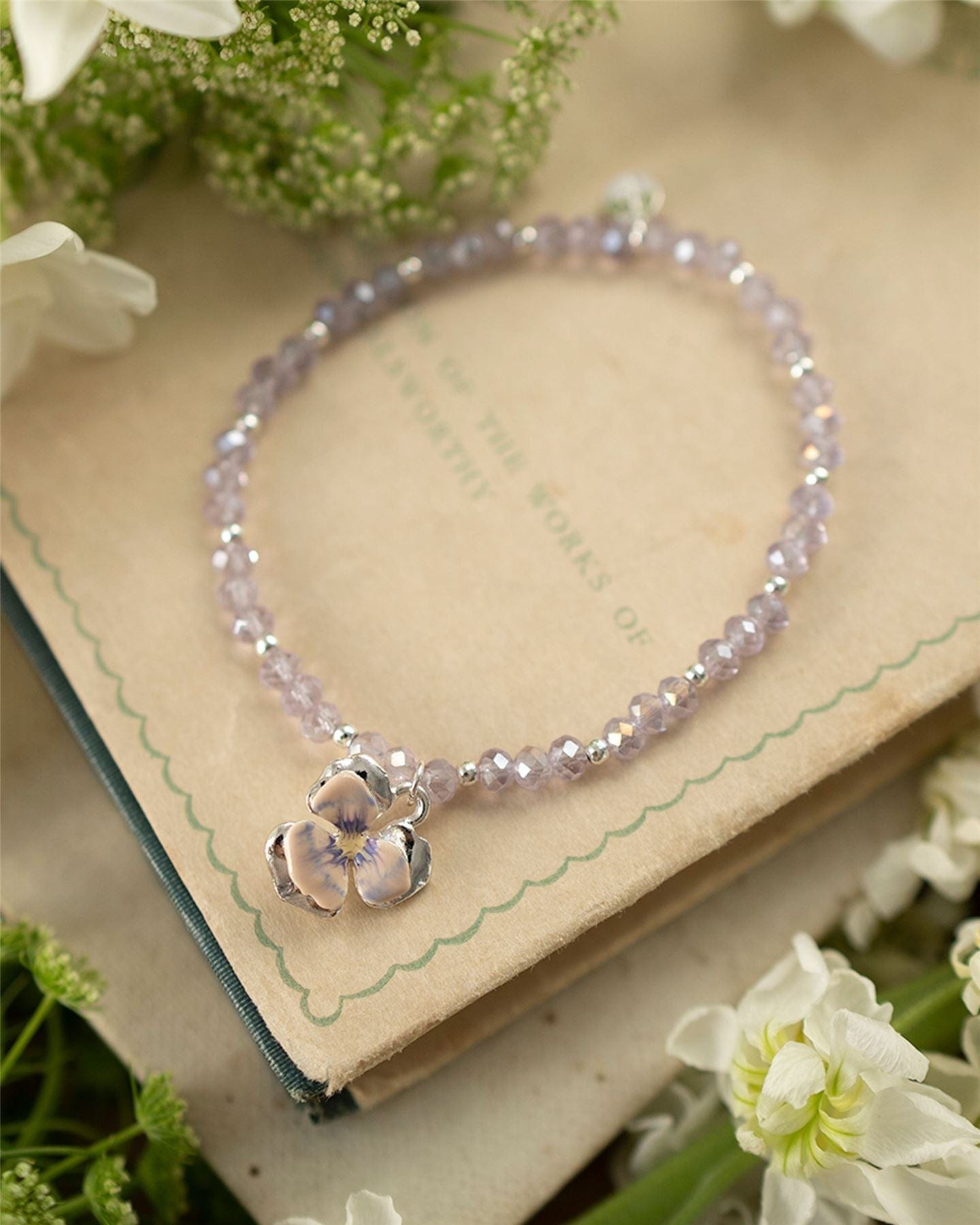 Enamel Pansy Stretch Bracelet by Fable England