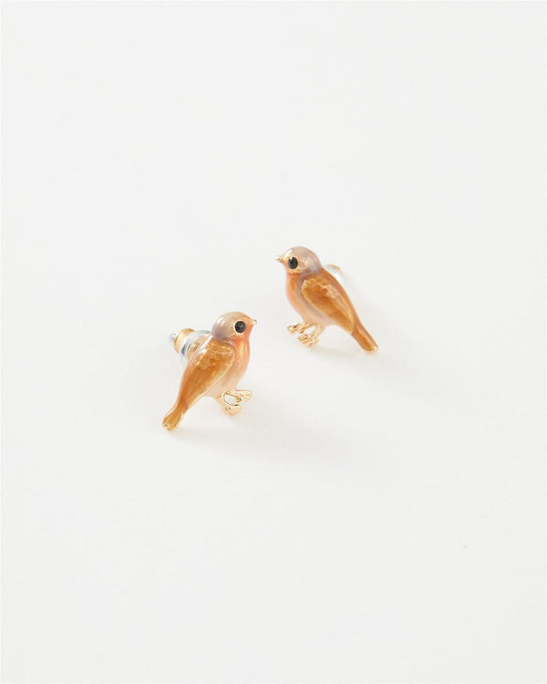 Enamel Robin Earrings by Fable England