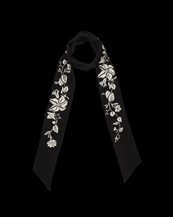 Floral Bohemian Embroidered Black Scarf