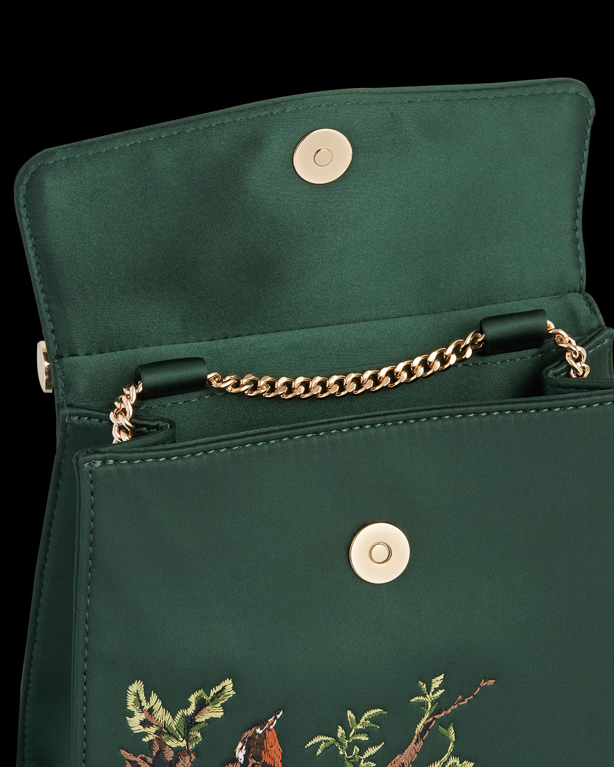 Robin Love Embroidered Green Satin Tote