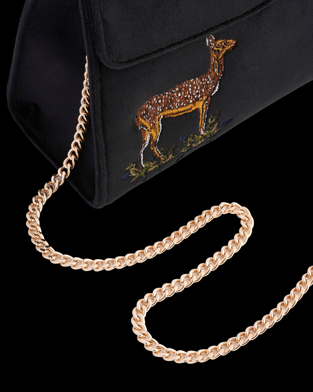 Bolso Terciopelo Negro Bordado Ciervo & Luna