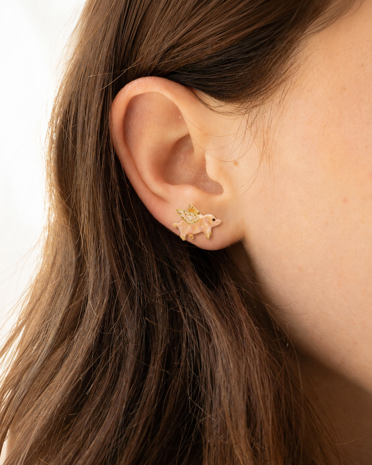 Gold Flying Pig Stud Earrings