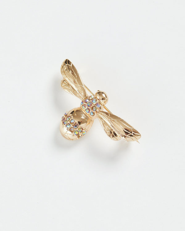 Gold Pave Bee Brooch by Fable England