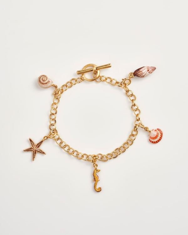Hand Painted Shell Worn Gold Charm Bracelet by Fable England