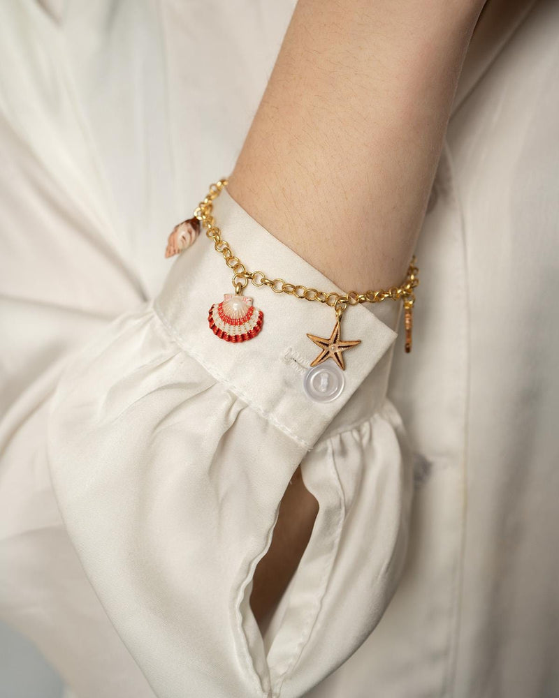 Hand Painted Shell Worn Gold Charm Bracelet by Fable England