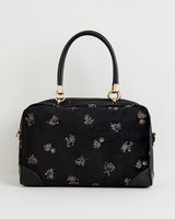 Hepsie Velvet Embroidered Bag - Black by Fable England