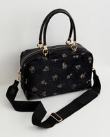 Hepsie Velvet Embroidered Bag - Black by Fable England