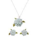 Hydrangea Necklace Silver & Hydrangea Earrings Silver Set