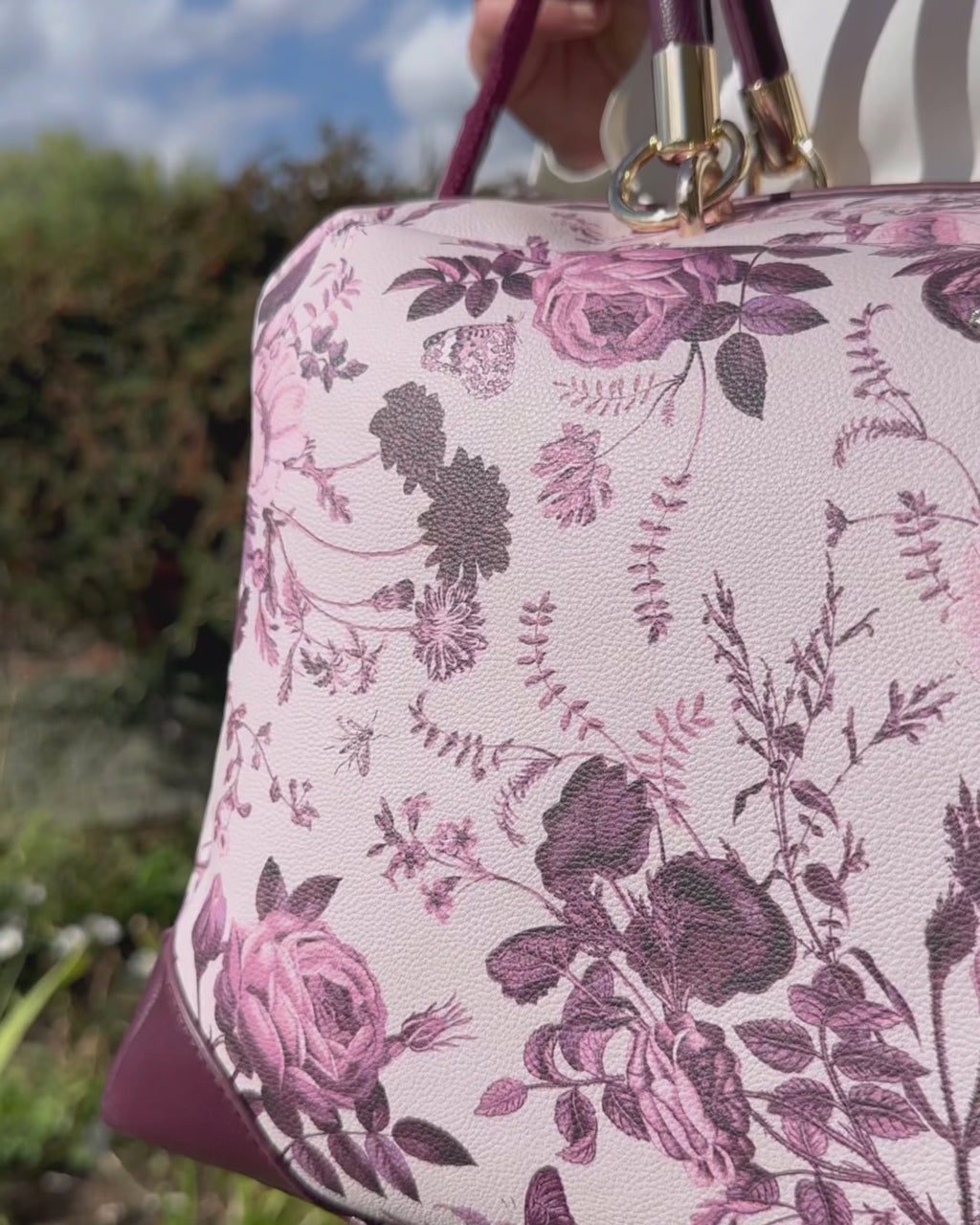 Rambling Rose Tote Bag Burgundy by Fable England