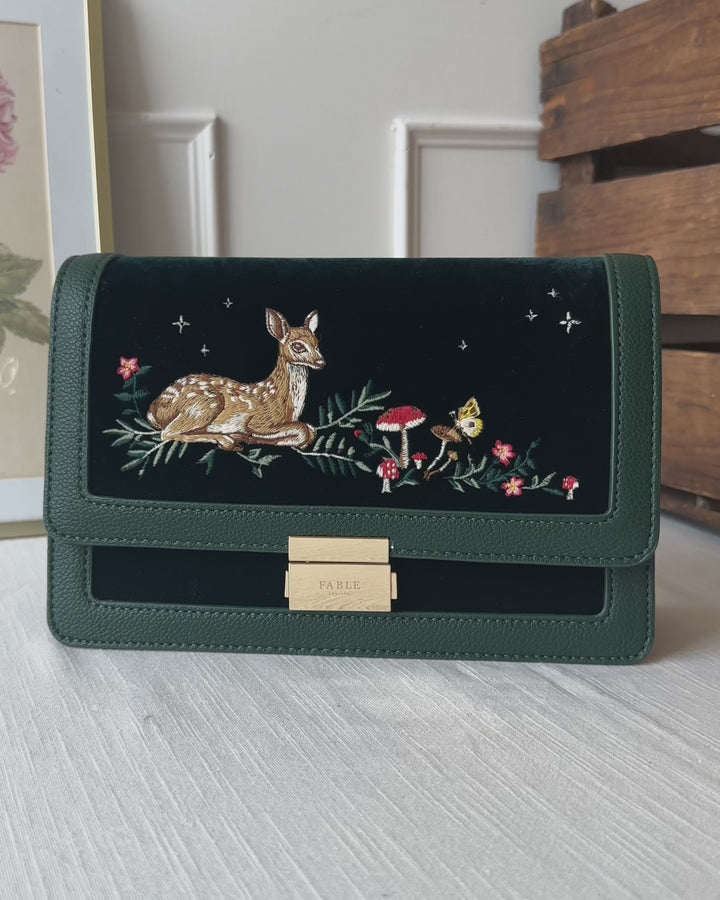 Green Fawn Embroidered Crossbody Bag