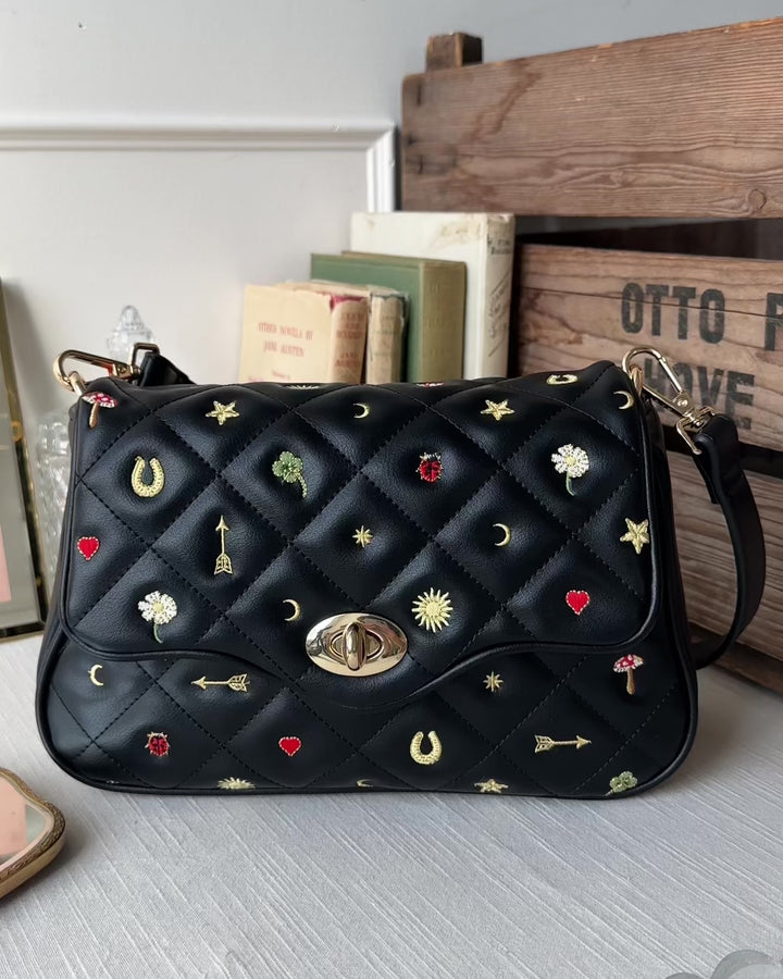 Mary Motif Quilted Crossbody Clutch