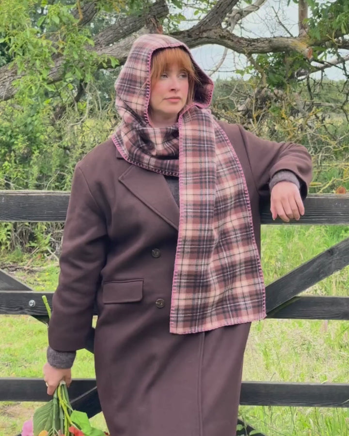 Check Hooded Scarf in Chocolate