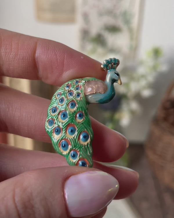 Enamel Peacock Brooch