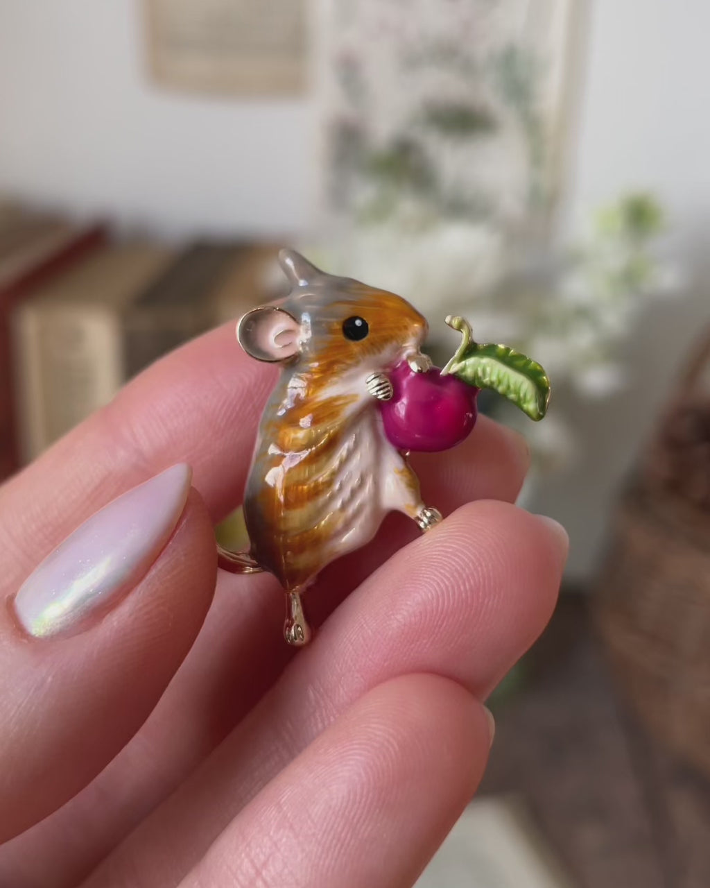 Enamel Vole Brooch by Fable England