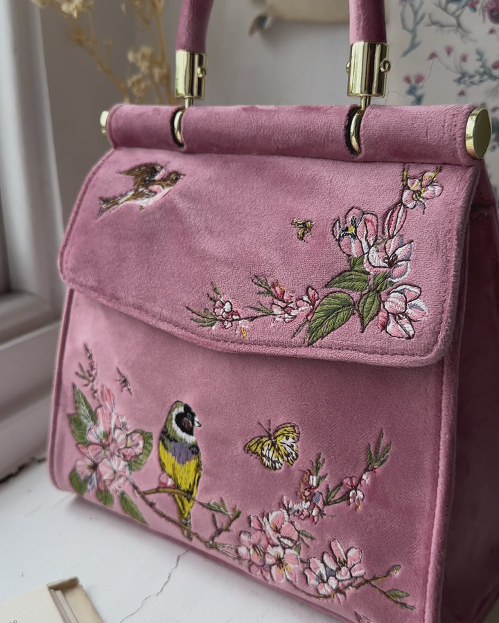Morning Song Bird Embroidered Mini Pink Tote