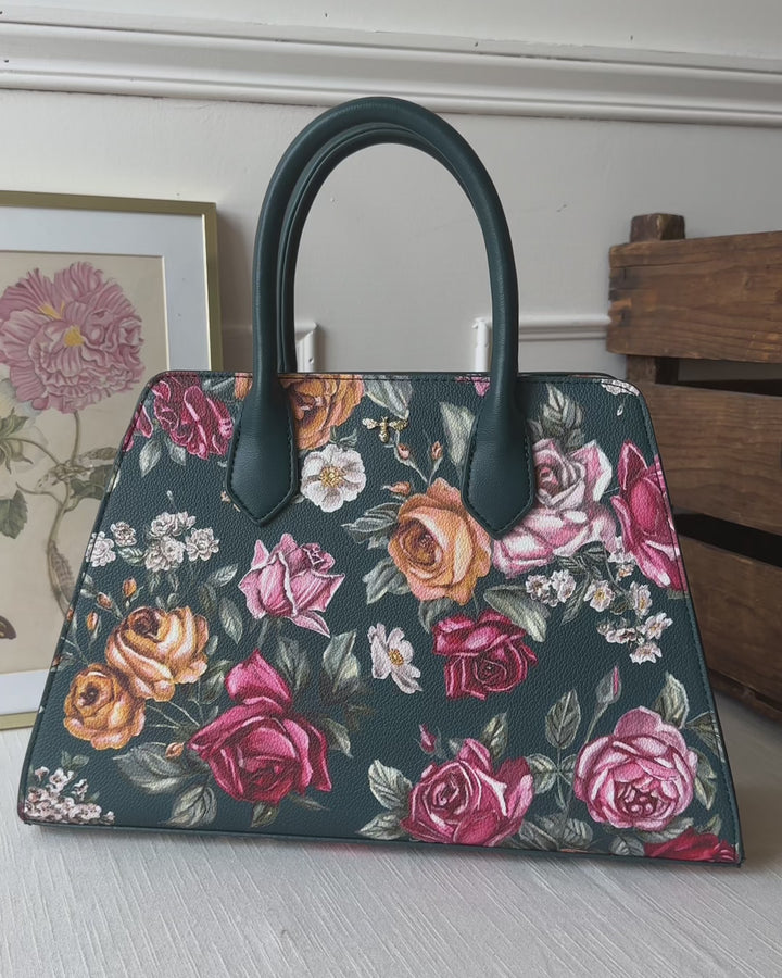 Sac à main structuré Roses sarcelle
