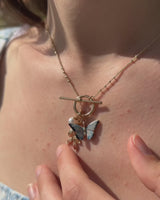 Enamel Blue Butterfly & Leaf Charm Necklace by Fable England