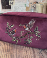 Robin Love Embroidered Pouch Redcurrant Velvet by Fable England