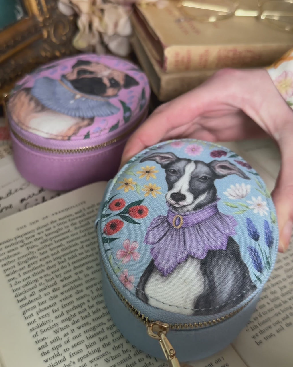 Pet Portraits Oval Jewellery Box - Blue by Fable England
