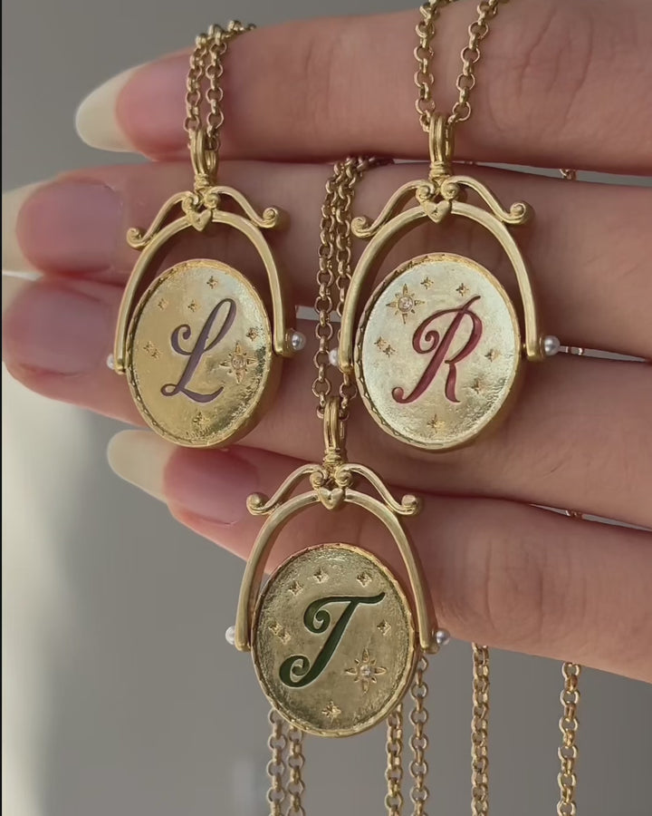 I Initial Iris Gold Spinner Necklace