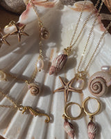 Sea Snail Charm & Pearl Worn Gold Necklace by Fable England