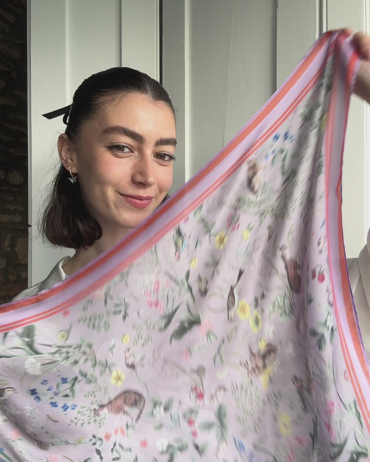 Meadow Creatures Lilac Square Scarf by Fable England