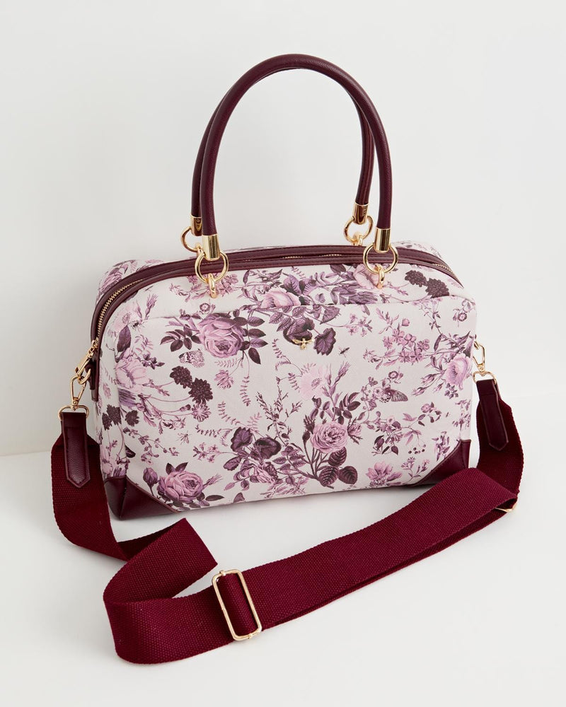 Rambling Rose Tote Bag Burgundy by Fable England