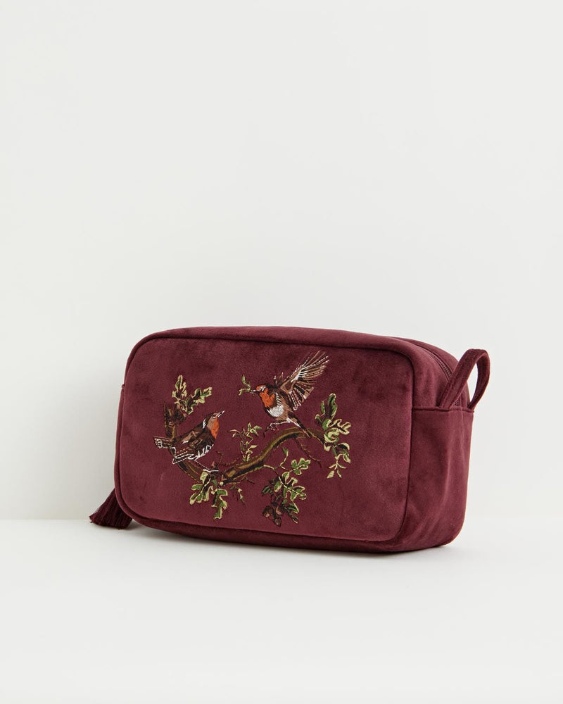 Robin Love Embroidered Pouch Redcurrant Velvet by Fable England