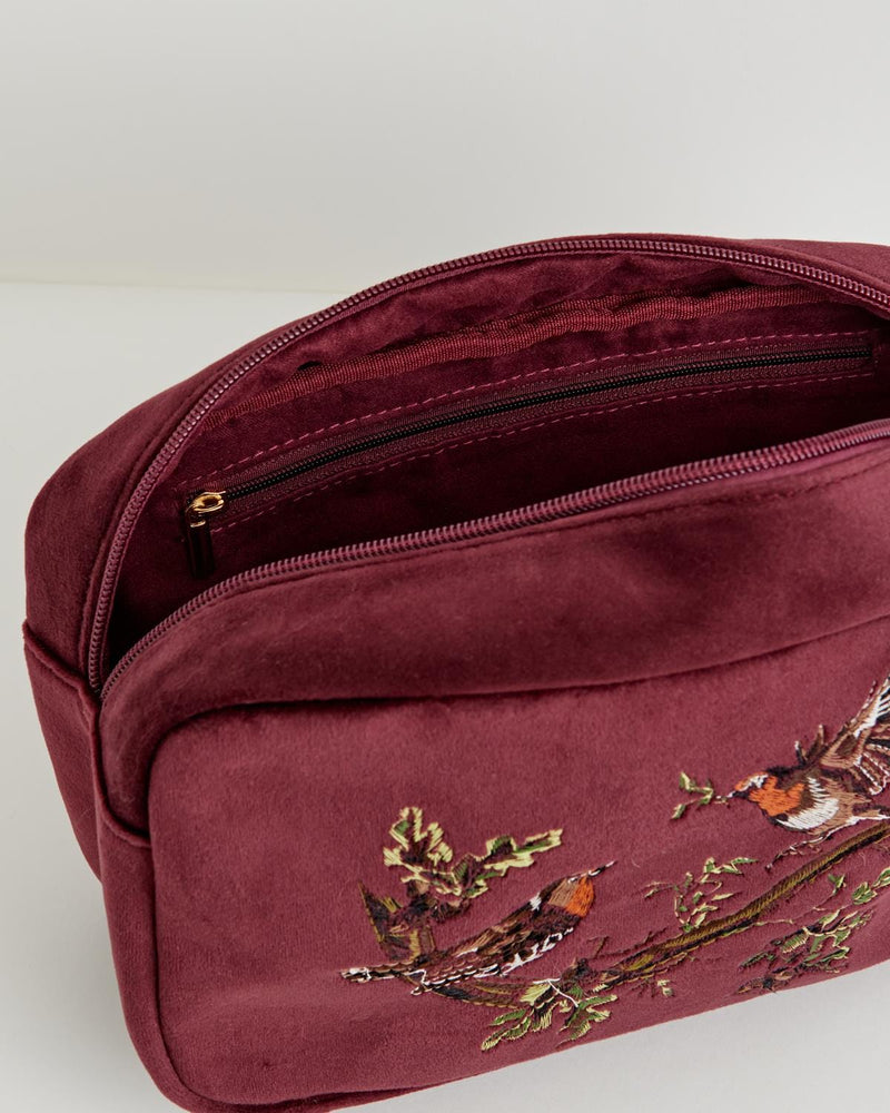 Robin Love Embroidered Pouch Redcurrant Velvet by Fable England