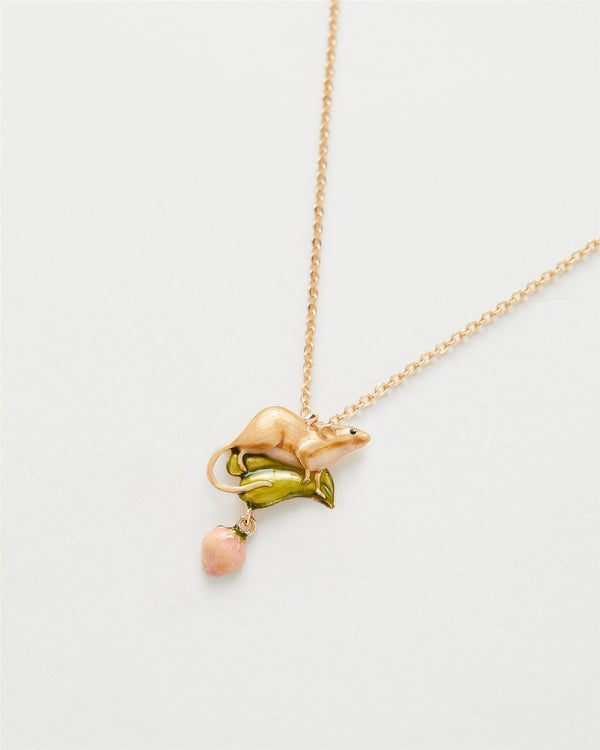 Rose Bud and Mouse Necklace by Fable England