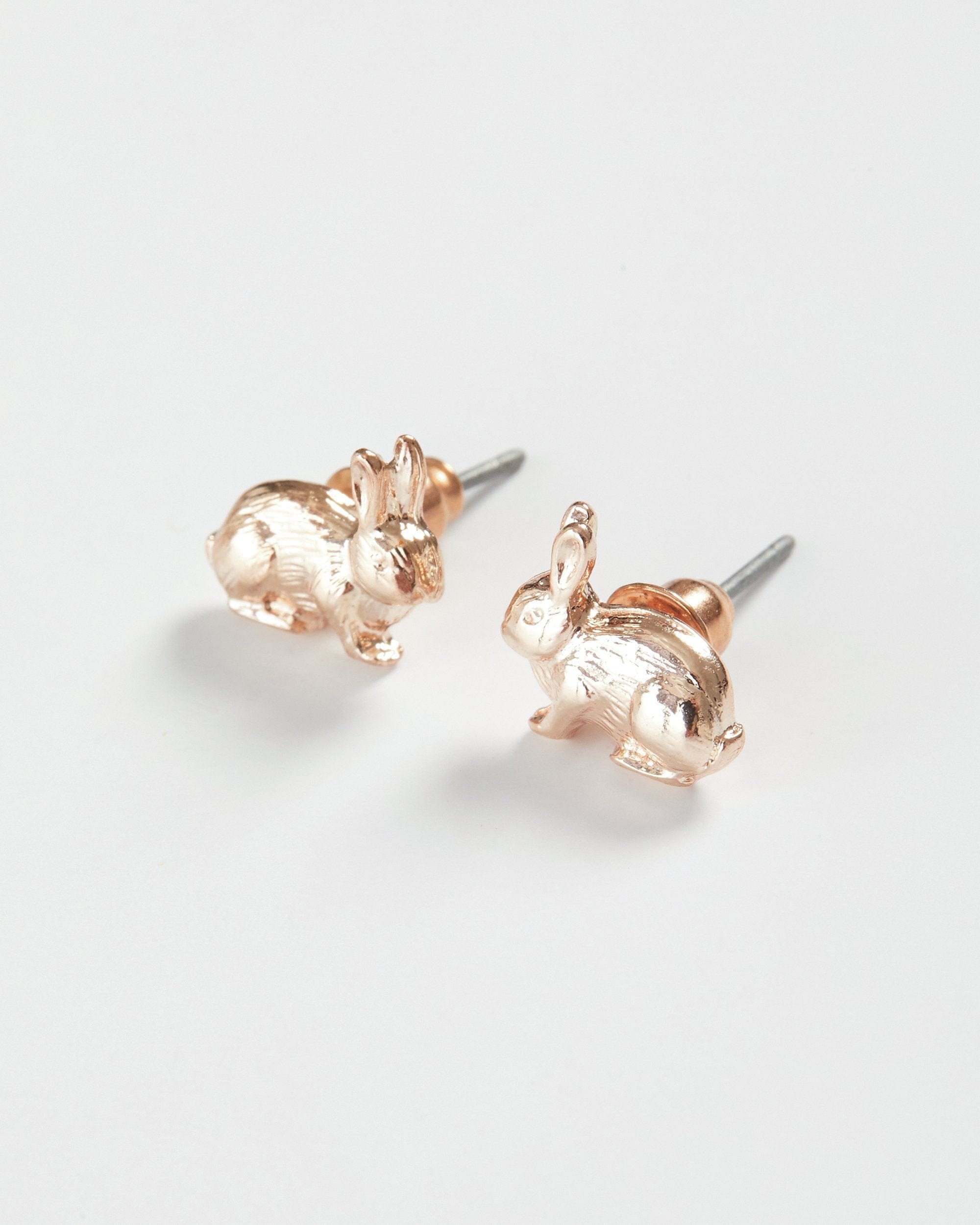Rose Gold Rabbit Stud Earrings by Fable England