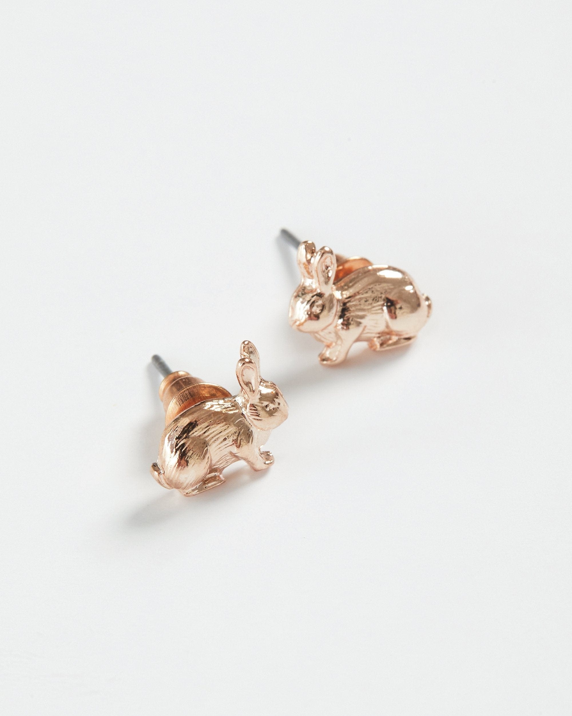 Rose Gold Rabbit Stud Earrings by Fable England
