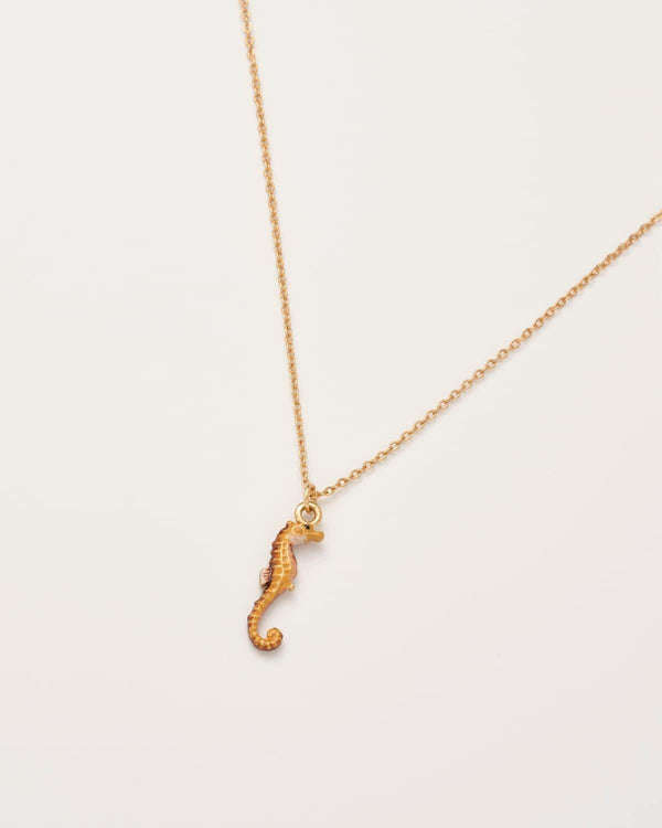 Seahorse Worn Gold Short Necklace by Fable England