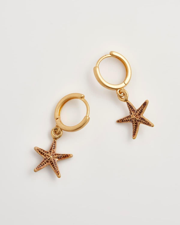 Starfish Worn Gold Huggie Hoops by Fable England