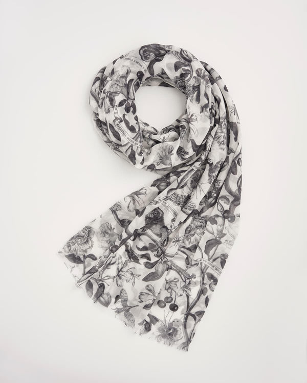 Tree Of Life Monochrome Lightweight Scarf by Fable England