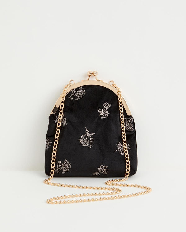 Victoriana Embroidered Bag Black Velvet by Fable England
