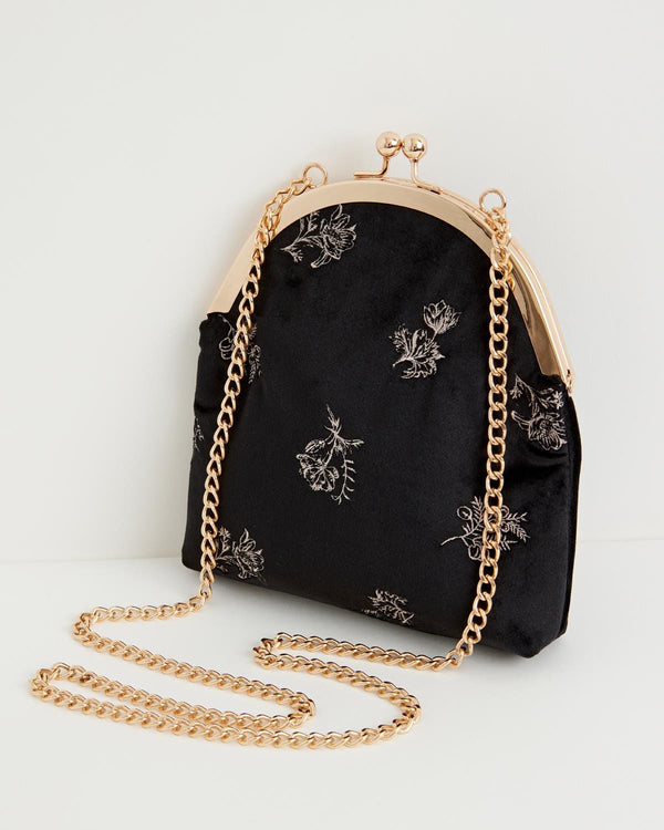 Victoriana Embroidered Bag Black Velvet by Fable England