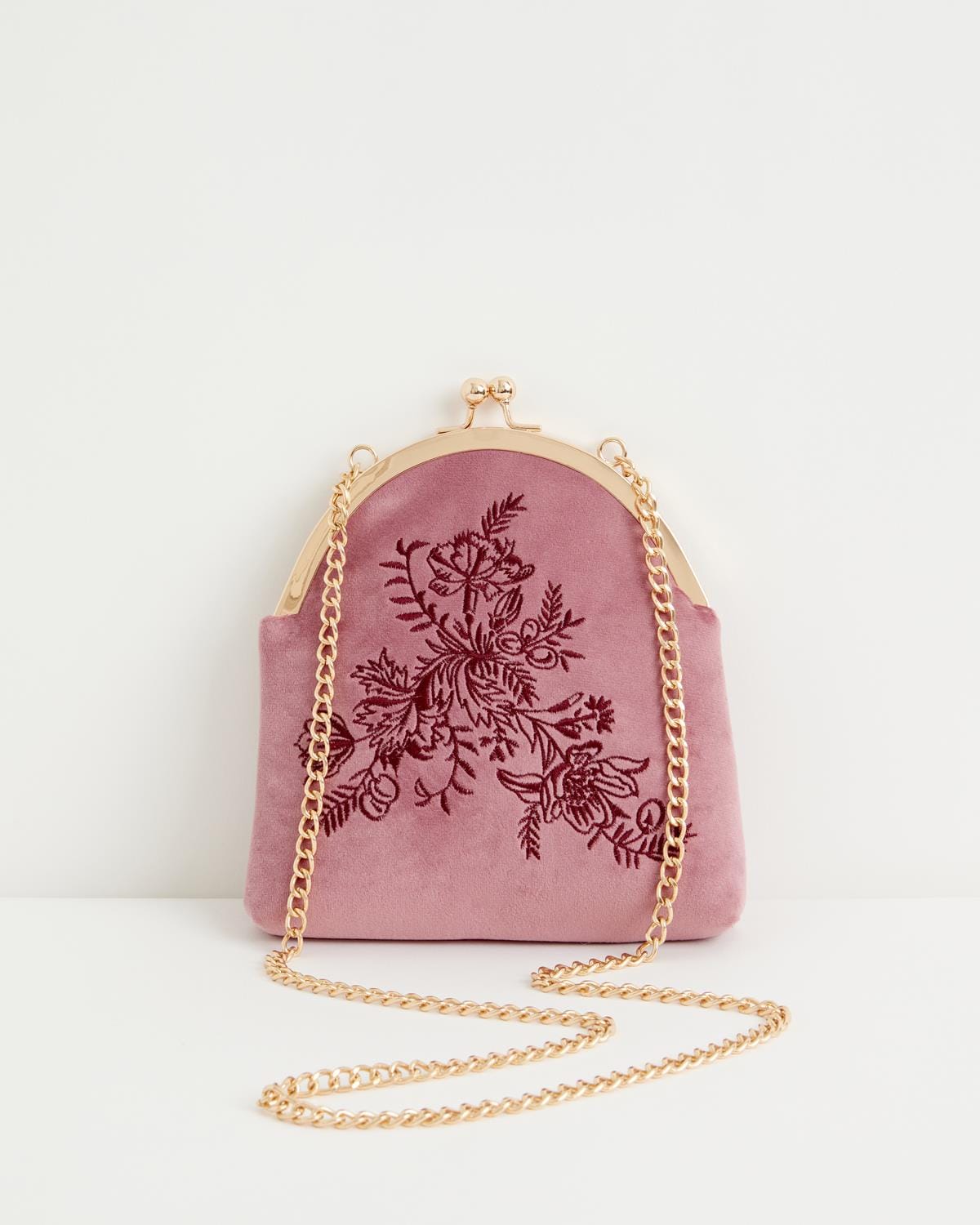 Victoriana Embroidered Bag Rose Pink Velvet by Fable England
