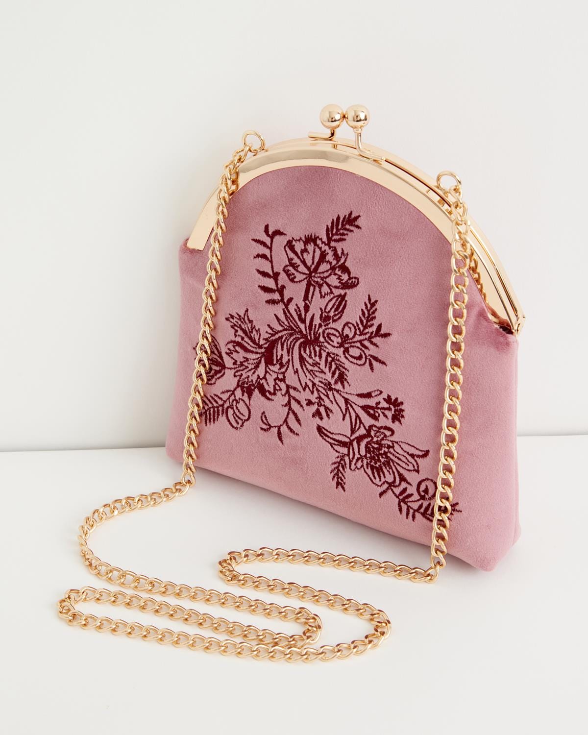 Victoriana Embroidered Bag Rose Pink Velvet by Fable England