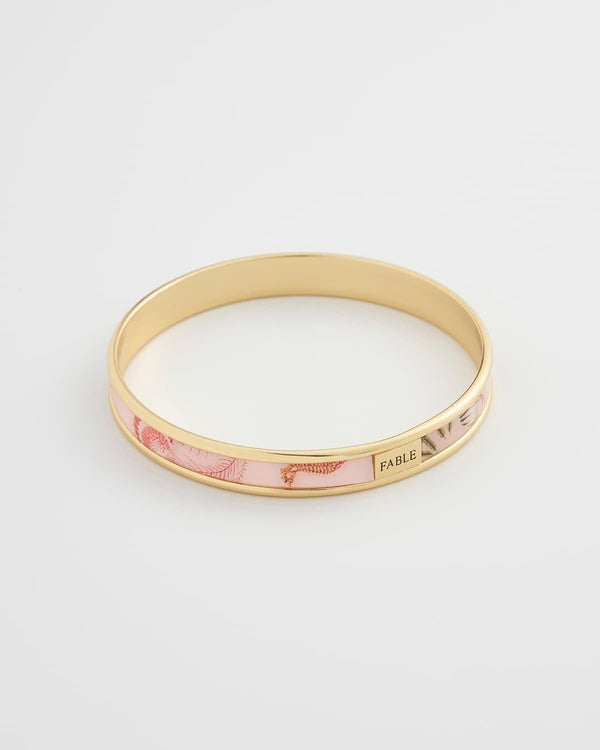 Whispering Sands Gold Plated Printed Bangle - Pink by Fable England