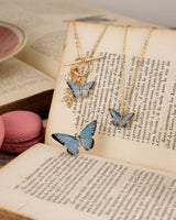 Fable England Jewellery Enamel Blue Butterfly Short Necklace
